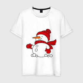 Мужская футболка хлопок с принтом Снеговик в Екатеринбурге, 100% хлопок | прямой крой, круглый вырез горловины, длина до линии бедер, слегка спущенное плечо. | 