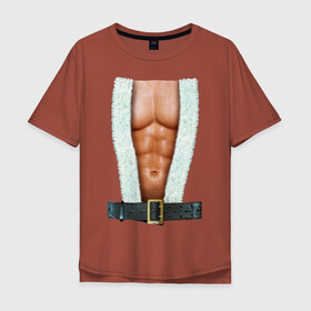 Мужская футболка хлопок Oversize с принтом Новогодний костюм в Екатеринбурге, 100% хлопок | свободный крой, круглый ворот, “спинка” длиннее передней части | 2015 | дед мороз | нг | новый год | пресс | санта | тело | торс