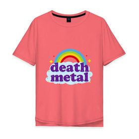 Мужская футболка хлопок Oversize с принтом Rainbow death metal в Екатеринбурге, 100% хлопок | свободный крой, круглый ворот, “спинка” длиннее передней части | Тематика изображения на принте: будь металистом | волшебство | метал | музыка | оставайся рокером | прикол | радуга | рок | рокерам