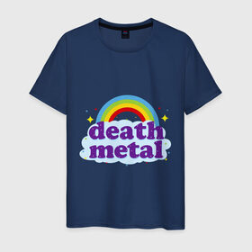 Мужская футболка хлопок с принтом Rainbow death metal в Екатеринбурге, 100% хлопок | прямой крой, круглый вырез горловины, длина до линии бедер, слегка спущенное плечо. | будь металистом | волшебство | метал | музыка | оставайся рокером | прикол | радуга | рок | рокерам