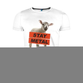Мужская футболка премиум с принтом Stay metal lamb в Екатеринбурге, 92% хлопок, 8% лайкра | приталенный силуэт, круглый вырез ворота, длина до линии бедра, короткий рукав | будь металистом | метал | музыка | оставайся рокером | прикол | рок | рокерам | ягненок