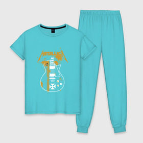 Женская пижама хлопок с принтом Металлика в Екатеринбурге, 100% хлопок | брюки и футболка прямого кроя, без карманов, на брюках мягкая резинка на поясе и по низу штанин | гитара | металлика