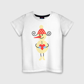 Детская футболка хлопок с принтом Снеговик в Екатеринбурге, 100% хлопок | круглый вырез горловины, полуприлегающий силуэт, длина до линии бедер | 2015 | нг | новый год | сердечко | снеговик