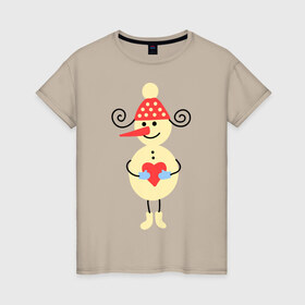 Женская футболка хлопок с принтом Снеговик в Екатеринбурге, 100% хлопок | прямой крой, круглый вырез горловины, длина до линии бедер, слегка спущенное плечо | 2015 | нг | новый год | сердечко | снеговик