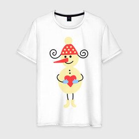 Мужская футболка хлопок с принтом Снеговик в Екатеринбурге, 100% хлопок | прямой крой, круглый вырез горловины, длина до линии бедер, слегка спущенное плечо. | 2015 | нг | новый год | сердечко | снеговик