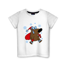 Детская футболка хлопок с принтом Новогодний мишка в Екатеринбурге, 100% хлопок | круглый вырез горловины, полуприлегающий силуэт, длина до линии бедер | Тематика изображения на принте: 2015 | new year | медведь | новый год