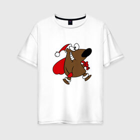 Женская футболка хлопок Oversize с принтом Новогодний мишка в Екатеринбурге, 100% хлопок | свободный крой, круглый ворот, спущенный рукав, длина до линии бедер
 | 2015 | new year | медведь | новый год
