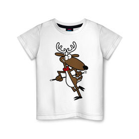 Детская футболка хлопок с принтом Веселый олень в Екатеринбурге, 100% хлопок | круглый вырез горловины, полуприлегающий силуэт, длина до линии бедер | 2015 | new year | новый год | олень
