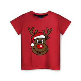 Детская футболка хлопок с принтом Рождественский олень в Екатеринбурге, 100% хлопок | круглый вырез горловины, полуприлегающий силуэт, длина до линии бедер | Тематика изображения на принте: 2015 | new year | новый год | олень | рождество