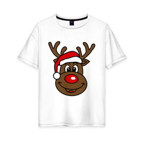 Женская футболка хлопок Oversize с принтом Рождественский олень в Екатеринбурге, 100% хлопок | свободный крой, круглый ворот, спущенный рукав, длина до линии бедер
 | 2015 | new year | новый год | олень | рождество