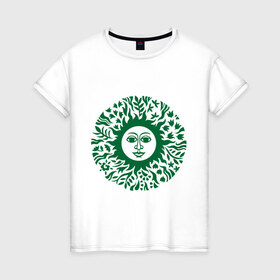 Женская футболка хлопок с принтом Солнечный круг в Екатеринбурге, 100% хлопок | прямой крой, круглый вырез горловины, длина до линии бедер, слегка спущенное плечо | 