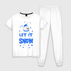 Женская пижама хлопок с принтом Снеговик Let it snow в Екатеринбурге, 100% хлопок | брюки и футболка прямого кроя, без карманов, на брюках мягкая резинка на поясе и по низу штанин | cнеговик | let it snow | зима | новый год | снег