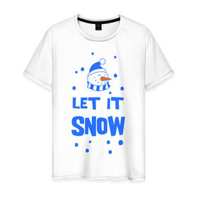 Мужская футболка хлопок с принтом Снеговик Let it snow в Екатеринбурге, 100% хлопок | прямой крой, круглый вырез горловины, длина до линии бедер, слегка спущенное плечо. | Тематика изображения на принте: cнеговик | let it snow | зима | новый год | снег