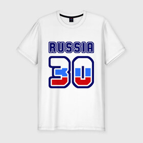 Мужская футболка премиум с принтом Russia - 30 (Астраханская область) в Екатеринбурге, 92% хлопок, 8% лайкра | приталенный силуэт, круглый вырез ворота, длина до линии бедра, короткий рукав | 30 | russia | россия