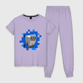 Женская пижама хлопок с принтом Minecraft sheep в Екатеринбурге, 100% хлопок | брюки и футболка прямого кроя, без карманов, на брюках мягкая резинка на поясе и по низу штанин | майнкрафт | овечка