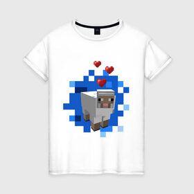 Женская футболка хлопок с принтом Minecraft sheep в Екатеринбурге, 100% хлопок | прямой крой, круглый вырез горловины, длина до линии бедер, слегка спущенное плечо | 2015 | minecraft | бараны | животные | майнкрафт | овечки | приколы | символ года | ягнята