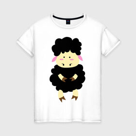 Женская футболка хлопок с принтом Барашек в Екатеринбурге, 100% хлопок | прямой крой, круглый вырез горловины, длина до линии бедер, слегка спущенное плечо | 2015 | бараны | животные | овечки | приколы | символ года | ягнята