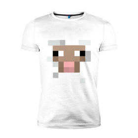 Мужская футболка премиум с принтом Майнкрафт в Екатеринбурге, 92% хлопок, 8% лайкра | приталенный силуэт, круглый вырез ворота, длина до линии бедра, короткий рукав | мордочка | овечка | пиксельный