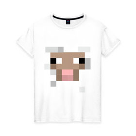 Женская футболка хлопок с принтом Майнкрафт в Екатеринбурге, 100% хлопок | прямой крой, круглый вырез горловины, длина до линии бедер, слегка спущенное плечо | мордочка | овечка | пиксельный