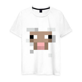 Мужская футболка хлопок с принтом Майнкрафт в Екатеринбурге, 100% хлопок | прямой крой, круглый вырез горловины, длина до линии бедер, слегка спущенное плечо. | мордочка | овечка | пиксельный