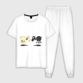 Мужская пижама хлопок с принтом Прыгающие овечки в Екатеринбурге, 100% хлопок | брюки и футболка прямого кроя, без карманов, на брюках мягкая резинка на поясе и по низу штанин
 | 2015 | бараны | животные | овечки | приколы | символ года | ягнята