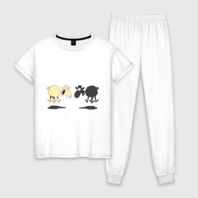 Женская пижама хлопок с принтом Прыгающие овечки в Екатеринбурге, 100% хлопок | брюки и футболка прямого кроя, без карманов, на брюках мягкая резинка на поясе и по низу штанин | 2015 | бараны | животные | овечки | приколы | символ года | ягнята