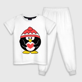 Детская пижама хлопок с принтом Пингвин с сердцем в Екатеринбурге, 100% хлопок |  брюки и футболка прямого кроя, без карманов, на брюках мягкая резинка на поясе и по низу штанин
 | пингвин