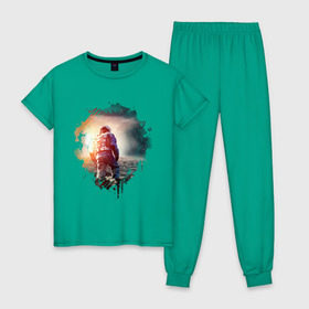 Женская пижама хлопок с принтом Interstellar в Екатеринбурге, 100% хлопок | брюки и футболка прямого кроя, без карманов, на брюках мягкая резинка на поясе и по низу штанин | interstellar | интерстеллар | космонавт | космос