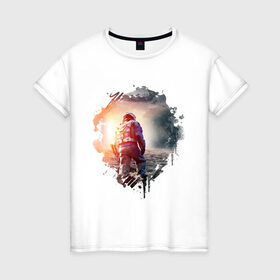 Женская футболка хлопок с принтом Interstellar в Екатеринбурге, 100% хлопок | прямой крой, круглый вырез горловины, длина до линии бедер, слегка спущенное плечо | interstellar | интерстеллар | космонавт | космос