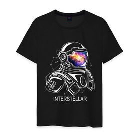 Мужская футболка хлопок с принтом Космонавт в Екатеринбурге, 100% хлопок | прямой крой, круглый вырез горловины, длина до линии бедер, слегка спущенное плечо. | Тематика изображения на принте: interstellar | интерстеллар | космонавт | космос