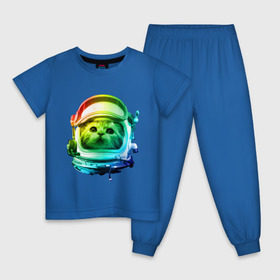 Детская пижама хлопок с принтом Кот космонавт в Екатеринбурге, 100% хлопок |  брюки и футболка прямого кроя, без карманов, на брюках мягкая резинка на поясе и по низу штанин
 | space | астронавт | животные | звезды | космос | кот | кошка | мордочка | шлем