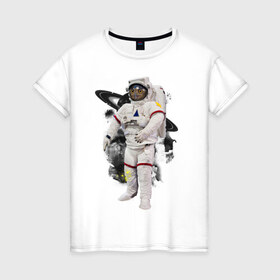 Женская футболка хлопок с принтом Сова космонавт в Екатеринбурге, 100% хлопок | прямой крой, круглый вырез горловины, длина до линии бедер, слегка спущенное плечо | сова