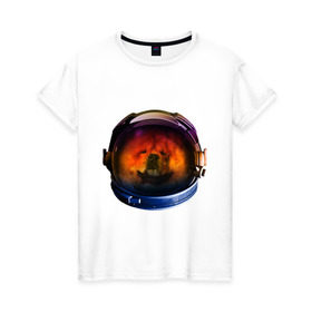 Женская футболка хлопок с принтом Чау-чау в Екатеринбурге, 100% хлопок | прямой крой, круглый вырез горловины, длина до линии бедер, слегка спущенное плечо | астронавт | животные | космонавт | космос | мордочка | нос | собака | чау чау | шлем