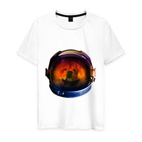 Мужская футболка хлопок с принтом Чау-чау в Екатеринбурге, 100% хлопок | прямой крой, круглый вырез горловины, длина до линии бедер, слегка спущенное плечо. | астронавт | животные | космонавт | космос | мордочка | нос | собака | чау чау | шлем