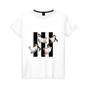 Женская футболка хлопок с принтом Пингвины Мадагаскара в Екатеринбурге, 100% хлопок | прямой крой, круглый вырез горловины, длина до линии бедер, слегка спущенное плечо | мадагаскар | мультик | пингвины