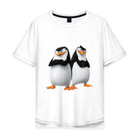 Мужская футболка хлопок Oversize с принтом Пингвины Мадагаскара в Екатеринбурге, 100% хлопок | свободный крой, круглый ворот, “спинка” длиннее передней части | мадагаскар | мультик | пингвины