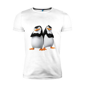 Мужская футболка премиум с принтом Пингвины Мадагаскара в Екатеринбурге, 92% хлопок, 8% лайкра | приталенный силуэт, круглый вырез ворота, длина до линии бедра, короткий рукав | мадагаскар | мультик | пингвины