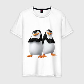 Мужская футболка хлопок с принтом Пингвины Мадагаскара в Екатеринбурге, 100% хлопок | прямой крой, круглый вырез горловины, длина до линии бедер, слегка спущенное плечо. | мадагаскар | мультик | пингвины