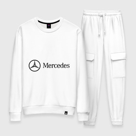 Женский костюм хлопок с принтом Mercedes Logo в Екатеринбурге, 100% хлопок | на свитшоте круглая горловина, мягкая резинка по низу. Брюки заужены к низу, на них два вида карманов: два 