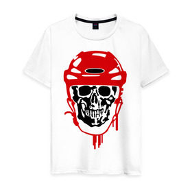 Мужская футболка хлопок с принтом Мертвый хоккеист в Екатеринбурге, 100% хлопок | прямой крой, круглый вырез горловины, длина до линии бедер, слегка спущенное плечо. | скелет