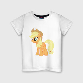 Детская футболка хлопок с принтом Пони Эпплджек в Екатеринбурге, 100% хлопок | круглый вырез горловины, полуприлегающий силуэт, длина до линии бедер | my little pony | мой маленький пони | пони | эпплджек