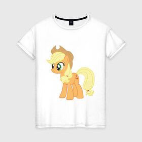 Женская футболка хлопок с принтом Пони Эпплджек в Екатеринбурге, 100% хлопок | прямой крой, круглый вырез горловины, длина до линии бедер, слегка спущенное плечо | my little pony | мой маленький пони | пони | эпплджек