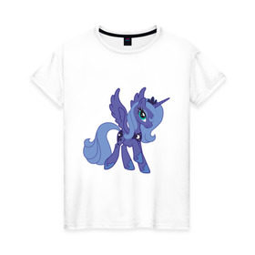 Женская футболка хлопок с принтом Принцесса Луна в Екатеринбурге, 100% хлопок | прямой крой, круглый вырез горловины, длина до линии бедер, слегка спущенное плечо | my little pony | луна | мой маленький пони | пони
