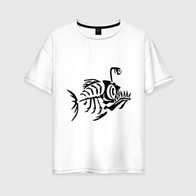 Женская футболка хлопок Oversize с принтом Скелет глубоководной рыбы в Екатеринбурге, 100% хлопок | свободный крой, круглый ворот, спущенный рукав, длина до линии бедер
 | скелет