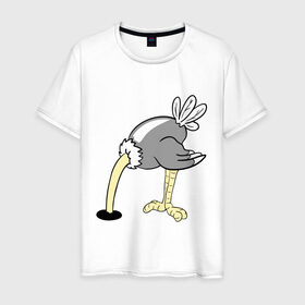 Мужская футболка хлопок с принтом Страус в Екатеринбурге, 100% хлопок | прямой крой, круглый вырез горловины, длина до линии бедер, слегка спущенное плечо. | пара | страус