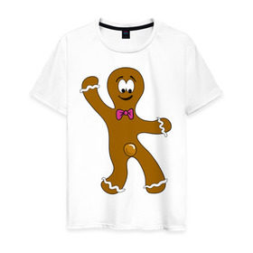 Мужская футболка хлопок с принтом Печенька в Екатеринбурге, 100% хлопок | прямой крой, круглый вырез горловины, длина до линии бедер, слегка спущенное плечо. | любовь | печенька | сладости | человечек