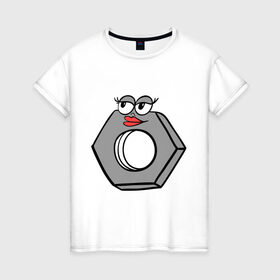 Женская футболка хлопок с принтом Гайка в Екатеринбурге, 100% хлопок | прямой крой, круглый вырез горловины, длина до линии бедер, слегка спущенное плечо | гайка | любовь | пара