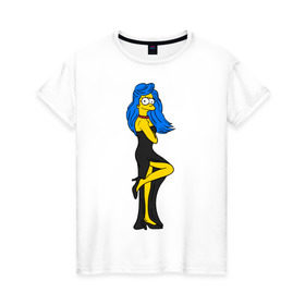 Женская футболка хлопок с принтом Миссис Симпсон в Екатеринбурге, 100% хлопок | прямой крой, круглый вырез горловины, длина до линии бедер, слегка спущенное плечо | simpson | костюм | любовь | мардж | миссис симпсон | семья | симпсон