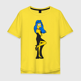 Мужская футболка хлопок Oversize с принтом Миссис Симпсон в Екатеринбурге, 100% хлопок | свободный крой, круглый ворот, “спинка” длиннее передней части | Тематика изображения на принте: simpson | костюм | любовь | мардж | миссис симпсон | семья | симпсон