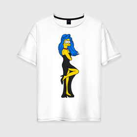 Женская футболка хлопок Oversize с принтом Миссис Симпсон в Екатеринбурге, 100% хлопок | свободный крой, круглый ворот, спущенный рукав, длина до линии бедер
 | simpson | костюм | любовь | мардж | миссис симпсон | семья | симпсон